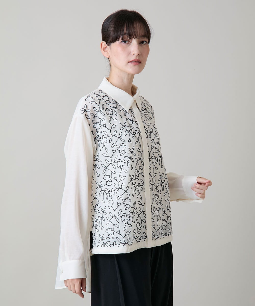 RHBLD18630 HIROKO KOSHINO(ヒロココシノ) ボタニカルエンブロイダリーレースブラウス /日本製/洗える ホワイト