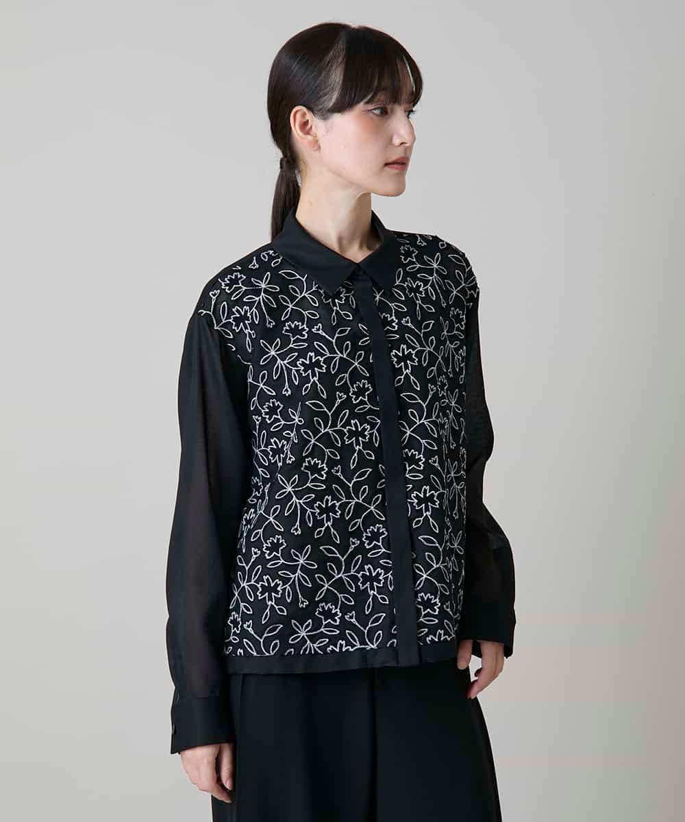 RHBLD18630 HIROKO KOSHINO(ヒロココシノ) ボタニカルエンブロイダリーレースブラウス /日本製/洗える ブラック