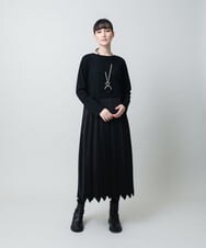 RHEAF18890 HIROKO KOSHINO(ヒロココシノ) サテンプリーツ切り替えデザインワンピース/洗える ブラック