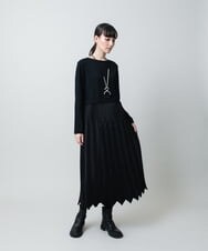 RHEAF18890 HIROKO KOSHINO(ヒロココシノ) サテンプリーツ切り替えデザインワンピース/洗える ブラック