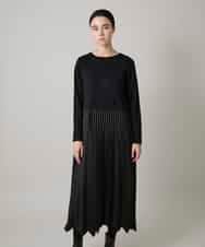 RHEAF18890 HIROKO KOSHINO(ヒロココシノ) サテンプリーツ切り替えデザインワンピース/洗える ブラック