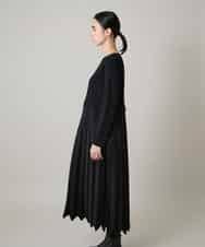 RHEAF18890 HIROKO KOSHINO(ヒロココシノ) サテンプリーツ切り替えデザインワンピース/洗える ブラック