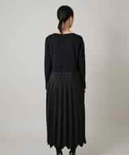 RHEAF18890 HIROKO KOSHINO(ヒロココシノ) サテンプリーツ切り替えデザインワンピース/洗える ブラック