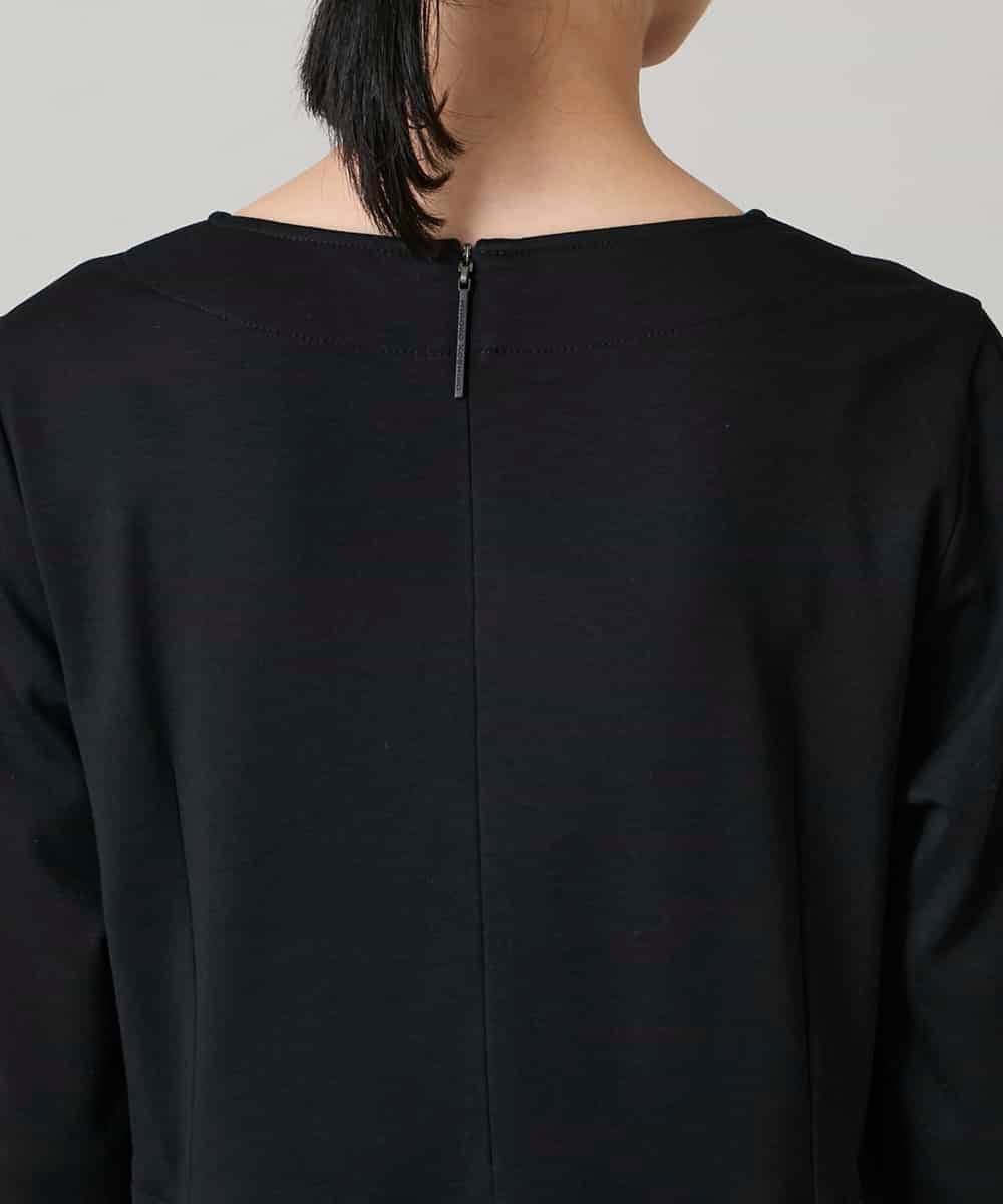 RHEAF18890 HIROKO KOSHINO(ヒロココシノ) サテンプリーツ切り替えデザインワンピース/洗える ブラック