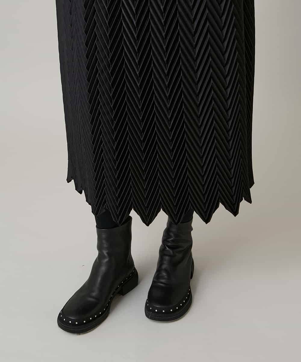 RHEAF18890 HIROKO KOSHINO(ヒロココシノ) サテンプリーツ切り替えデザインワンピース/洗える ブラック