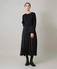 RHEAF18890 HIROKO KOSHINO(ヒロココシノ) サテンプリーツ切り替えデザインワンピース/洗える ブラック