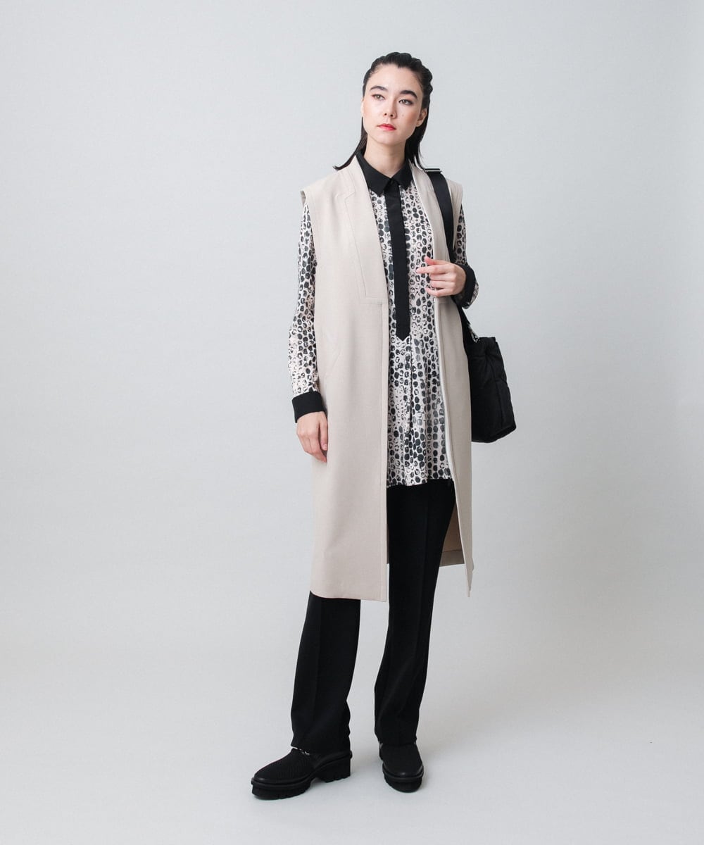 RHEAG04890 HIROKO KOSHINO(ヒロココシノ) 切り替えデザインロングジレ /日本製 ベージュ