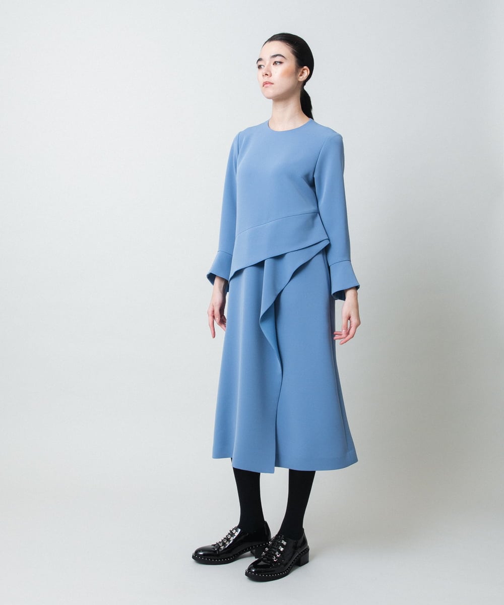RHECD37980 HIROKO KOSHINO(ヒロココシノ) アシンメトリーカッティングドレス/日本製/洗える ブルー