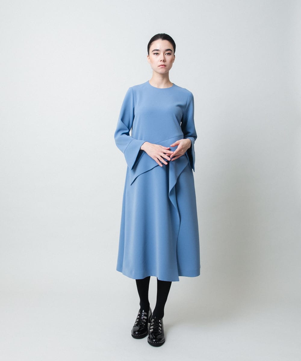 RHECD37980 HIROKO KOSHINO(ヒロココシノ) アシンメトリーカッティングドレス/日本製/洗える ブルー