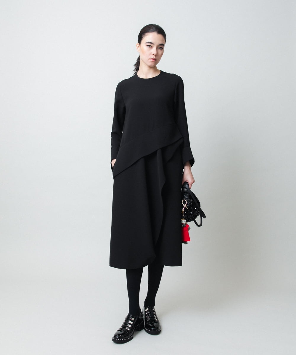 RHECD37980 HIROKO KOSHINO(ヒロココシノ) アシンメトリーカッティングドレス/日本製/洗える ブルー