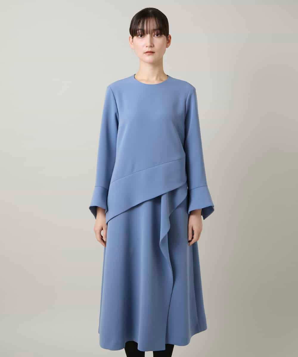 RHECD37980 HIROKO KOSHINO(ヒロココシノ) アシンメトリーカッティングドレス/日本製/洗える ブルー
