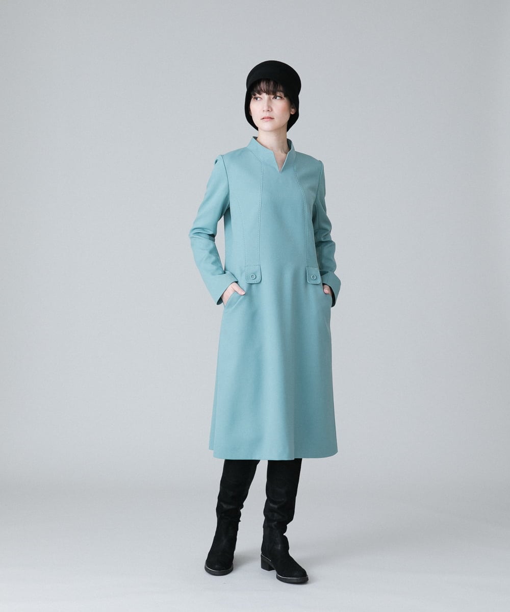 RHECV01890 HIROKO KOSHINO(ヒロココシノ) 【日本製】ハンドステッチデザインワンピース グリーン