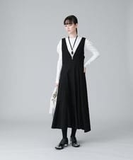 RHECV02890 HIROKO KOSHINO(ヒロココシノ) 【日本製/洗える】アシンメトリーフレアジャンパースカート ブラック