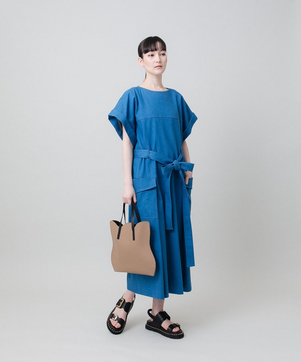 RHEFA43890 HIROKO KOSHINO(ヒロココシノ) デニムデザインワンピース /日本製 ライトブルー