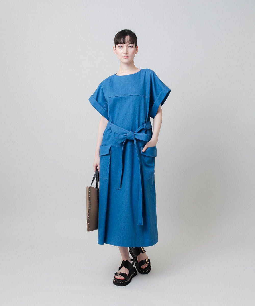 RHEFA43890 HIROKO KOSHINO(ヒロココシノ) デニムデザインワンピース /日本製 ライトブルー