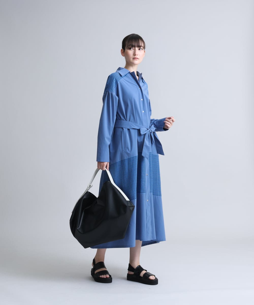 RHEFS42890 HIROKO KOSHINO(ヒロココシノ) 【日本製】ボーダーアクセントワンピース ブルー