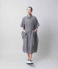 RHEGB26980 HIROKO KOSHINO(ヒロココシノ) 先染めボーダーサイドフレアワンピース /日本製 ブラウン