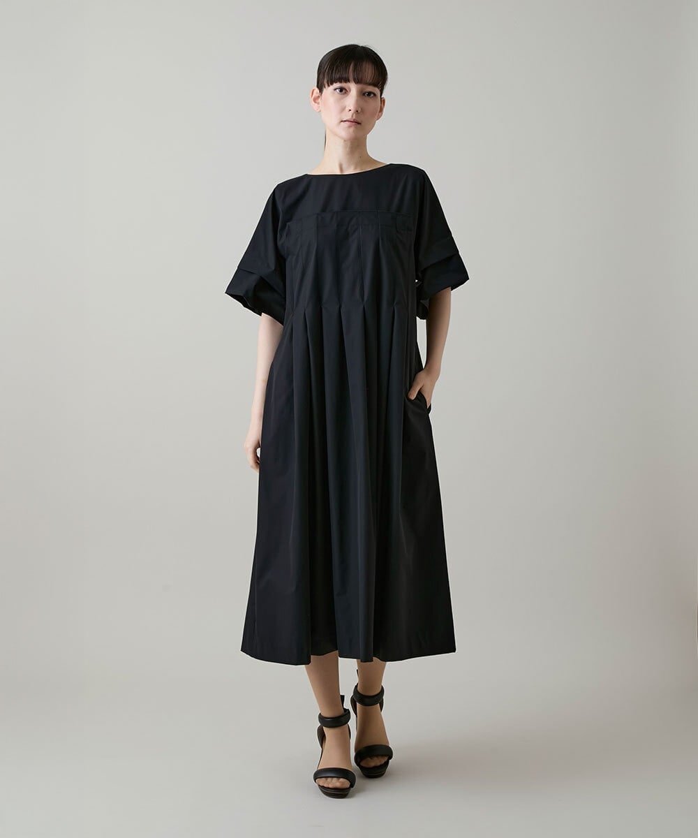 RHEGE20790 HIROKO KOSHINO(ヒロココシノ) タックアクセントプリーツワンピース/日本製/洗える ブラック