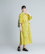 RHEGT26980 HIROKO KOSHINO(ヒロココシノ) 【洗える/日本製】フルーツシードドロストリボンデザインワンピース イエロー