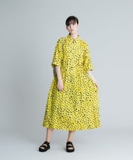 RHEGT26980 HIROKO KOSHINO(ヒロココシノ) 【洗える/日本製】フルーツシードドロストリボンデザインワンピース イエロー