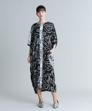 RHEGT27990 HIROKO KOSHINO(ヒロココシノ) アートフルーツプリントワンピース ブラック