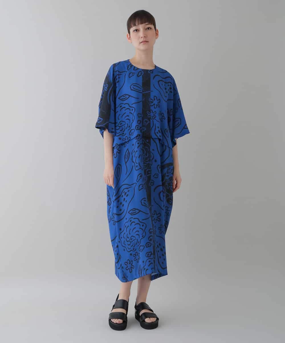 RHEGT27990 HIROKO KOSHINO(ヒロココシノ) アートフルーツプリントワンピース ブルー