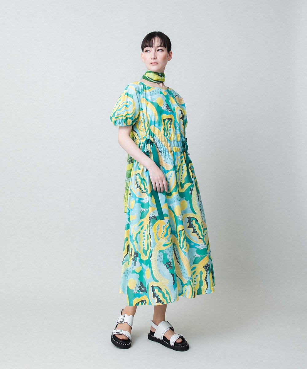 RHEHB05980 HIROKO KOSHINO(ヒロココシノ) アーティスティックプリントワンピース /日本製 イエロー