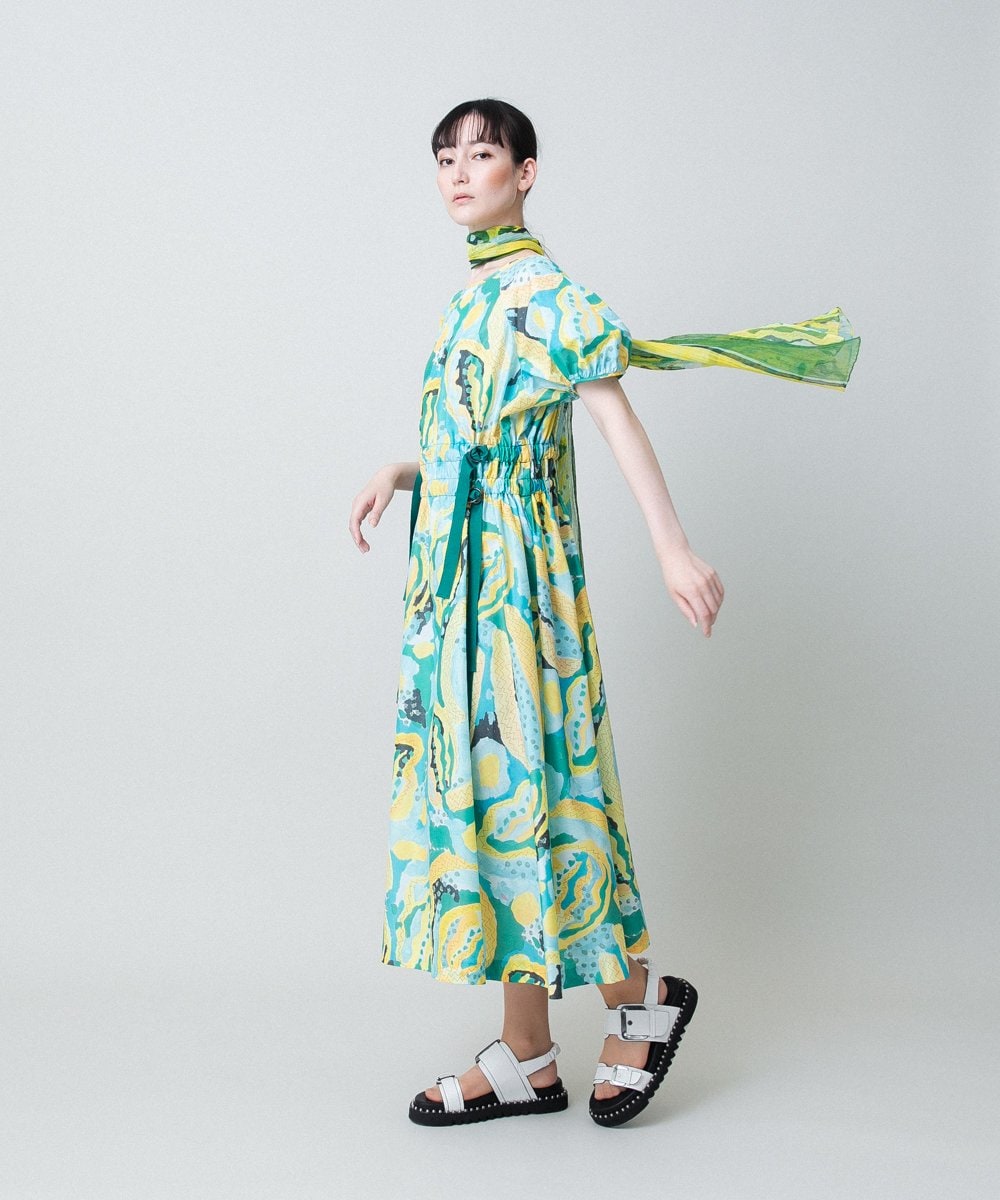 RHEHB05980 HIROKO KOSHINO(ヒロココシノ) アーティスティックプリントワンピース /日本製 イエロー
