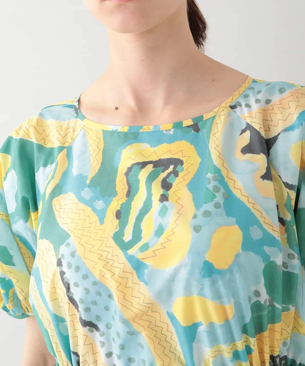 RHEHB05980 HIROKO KOSHINO(ヒロココシノ) アーティスティックプリントワンピース /日本製 イエロー