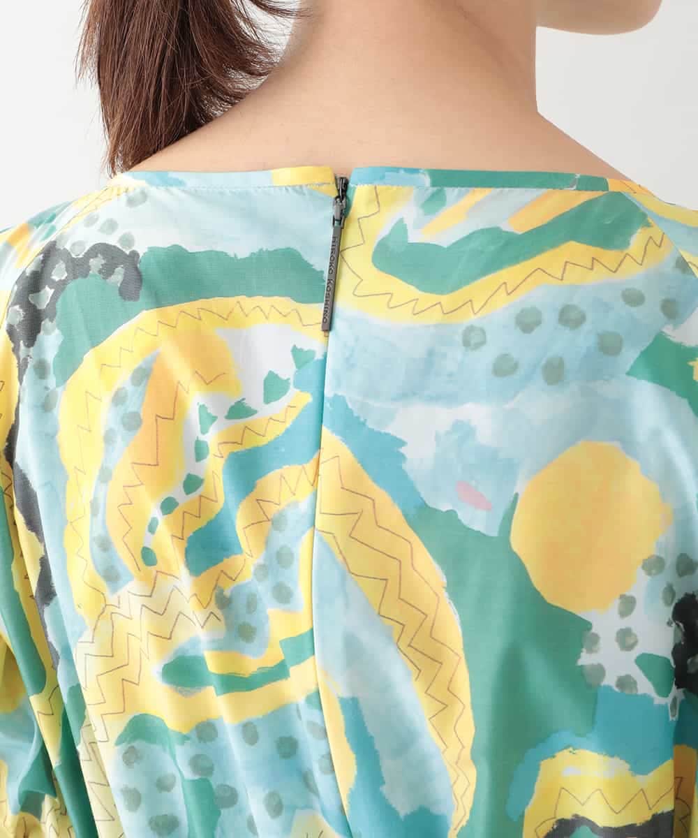RHEHB05980 HIROKO KOSHINO(ヒロココシノ) アーティスティックプリントワンピース /日本製 イエロー
