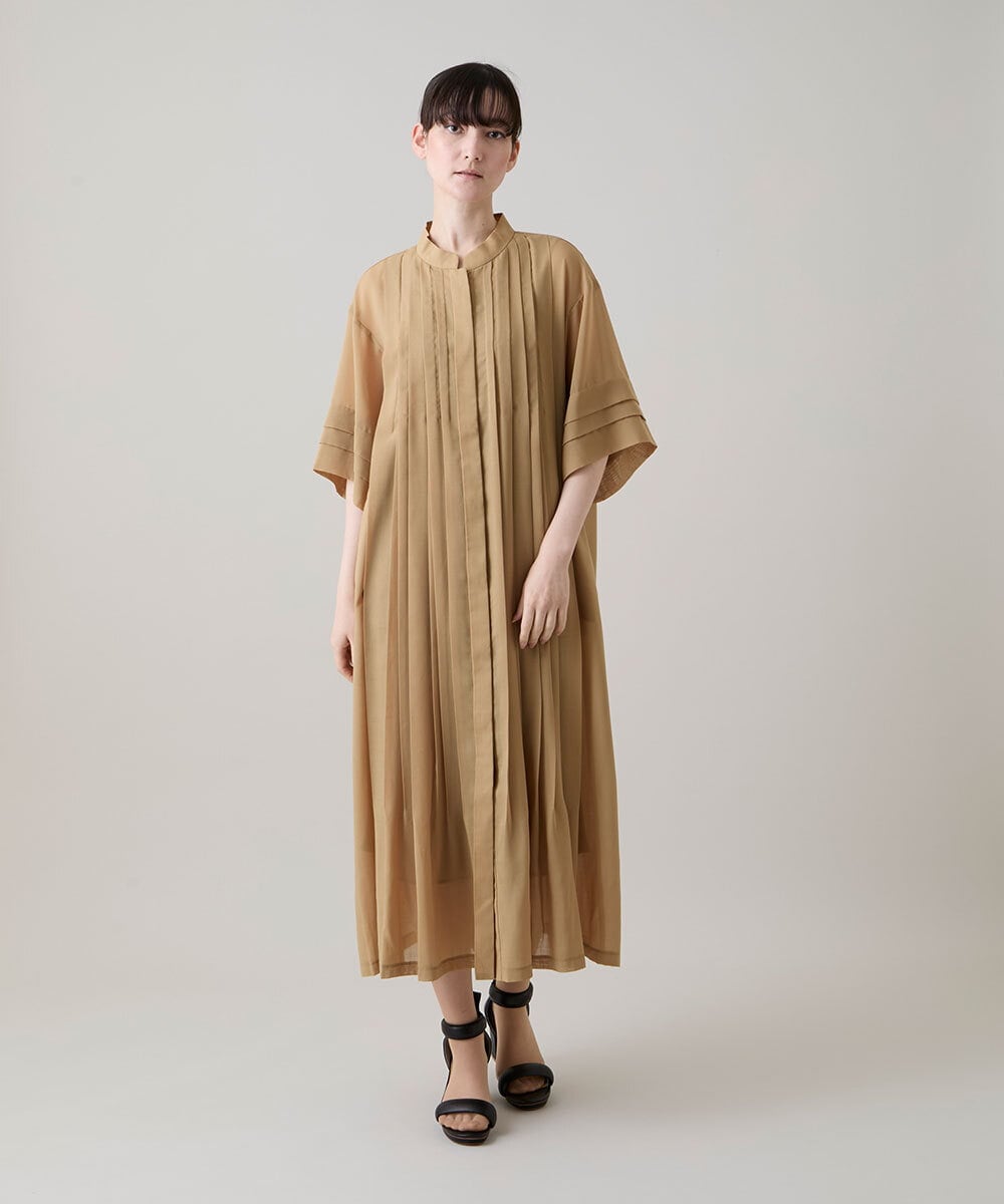 RHEHE01890 HIROKO KOSHINO(ヒロココシノ) 立体プリーツシアーワンピース /洗える ベージュ