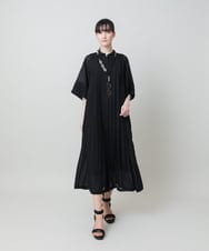 RHEHE01890 HIROKO KOSHINO(ヒロココシノ) 立体プリーツシアーワンピース /洗える ブラック