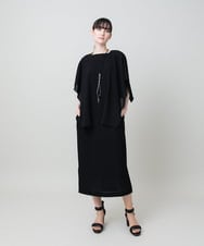 RHEHE05690 HIROKO KOSHINO(ヒロココシノ) ドレープスリーブ楊柳ワンピース /洗える ブラック