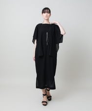 RHEHE05690 HIROKO KOSHINO(ヒロココシノ) ドレープスリーブ楊柳ワンピース /洗える ブラック