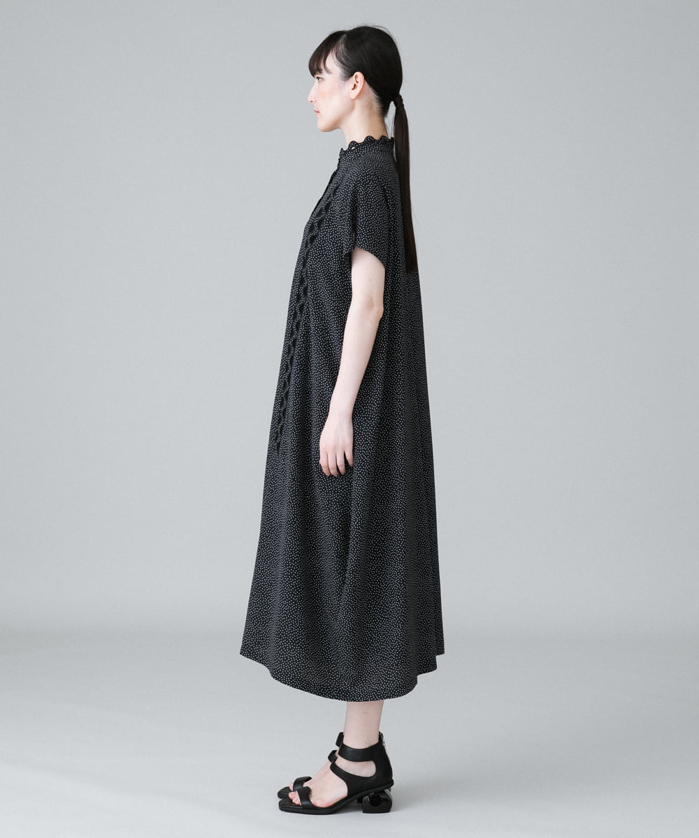 RHEHW33890 HIROKO KOSHINO(ヒロココシノ) ドットモノトーンプリントワンピース /洗える ブラック
