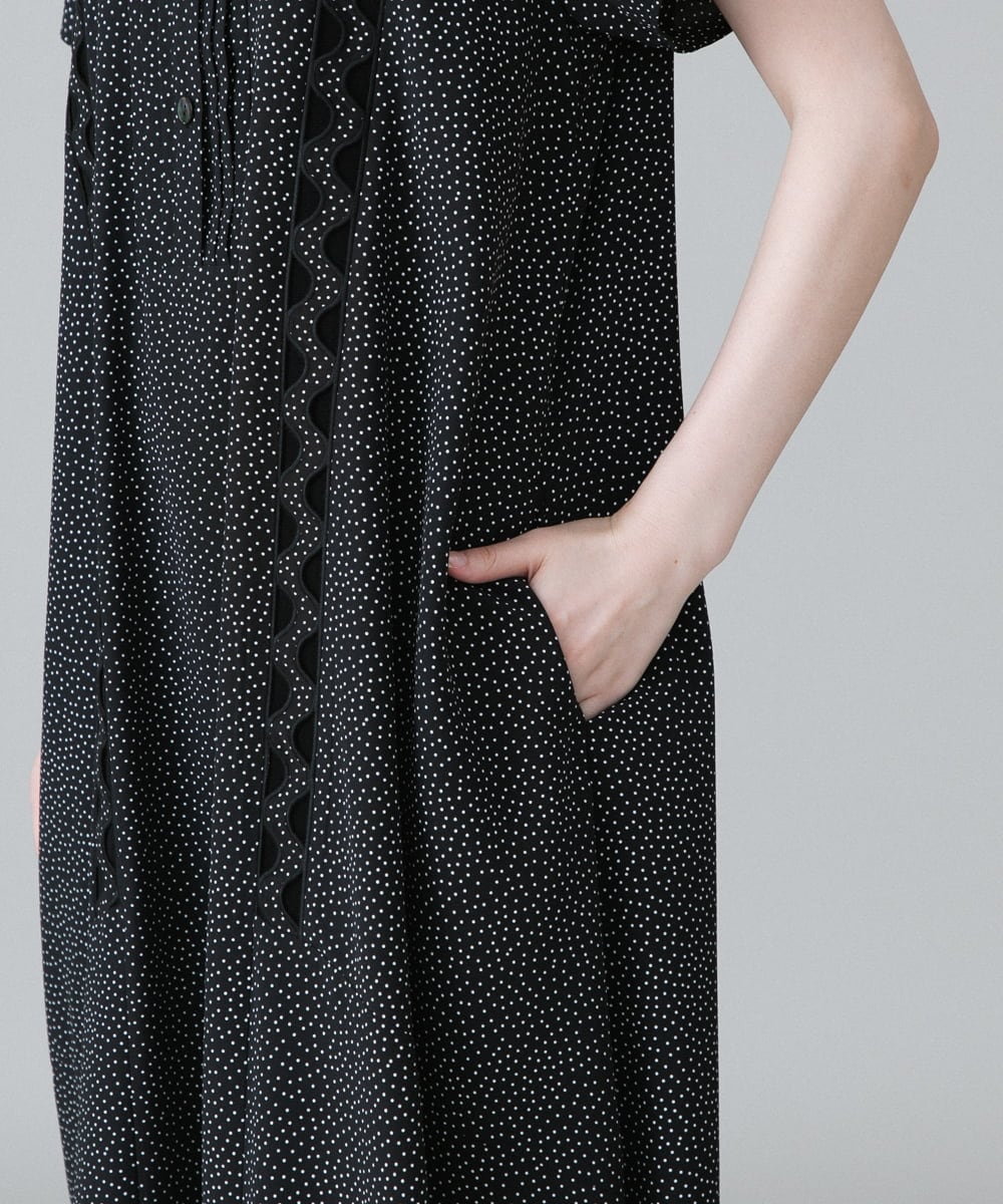 RHEHW33890 HIROKO KOSHINO(ヒロココシノ) ドットモノトーンプリントワンピース /洗える ブラック