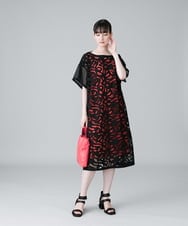 RHEHX45720 HIROKO KOSHINO(ヒロココシノ) エンブロイダリーレースワンピース/日本製/洗える ピンク