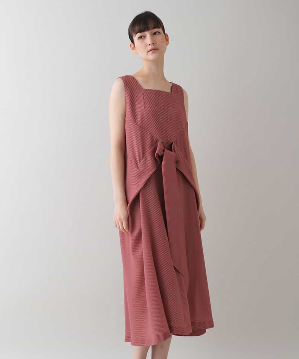 RHEIT56990 HIROKO KOSHINO(ヒロココシノ) 【日本製】バイアスプリントデザインワンピース オレンジ