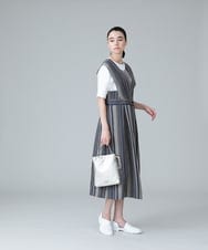 RHEIW43890 HIROKO KOSHINO(ヒロココシノ) イレギュラーストライプジャンパースカート /日本製 ネイビー