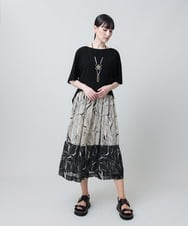 RHEJB20980 HIROKO KOSHINO(ヒロココシノ) 線画プリント切り替えデザインワンピース/日本製 ブラック
