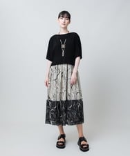 RHEJB20980 HIROKO KOSHINO(ヒロココシノ) 線画プリント切り替えデザインワンピース/日本製 ブラック