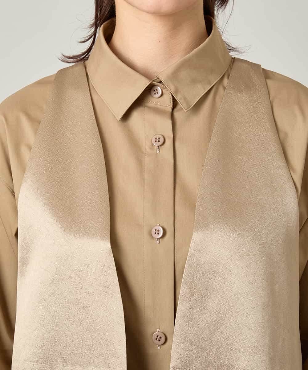 RHEJE22890 HIROKO KOSHINO(ヒロココシノ) サテンベスト付きタイプライターワンピース /日本製/洗える ベージュ