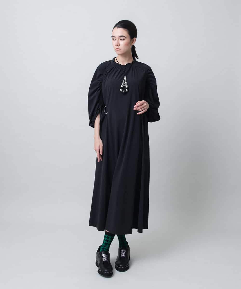RHELC51890 HIROKO KOSHINO(ヒロココシノ) ストレッチギャザーワンピース/日本製 ブラック