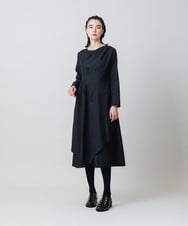 RHELD13790 HIROKO KOSHINO(ヒロココシノ) ドットジャカードアシンメトリーワンピース /洗える ブラック
