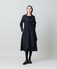 RHELD13790 HIROKO KOSHINO(ヒロココシノ) ドットジャカードアシンメトリーワンピース /洗える ブラック