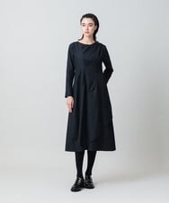 RHELD13790 HIROKO KOSHINO(ヒロココシノ) ドットジャカードアシンメトリーワンピース /洗える ブラック