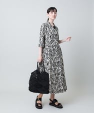 RHEQC01120 HIROKO KOSHINO(ヒロココシノ) コットンリネンダマスク柄ワンピース /日本製 ベージュ