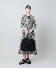 RHEQC01120 HIROKO KOSHINO(ヒロココシノ) コットンリネンダマスク柄ワンピース /日本製 ベージュ