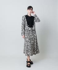 RHEQC01120 HIROKO KOSHINO(ヒロココシノ) コットンリネンダマスク柄ワンピース /日本製 ベージュ