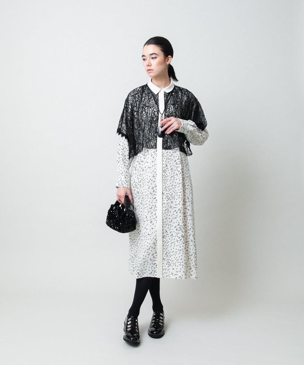 RHEWD36120 HIROKO KOSHINO(ヒロココシノ) ケープライクシャツワンピース/日本製 ベージュ